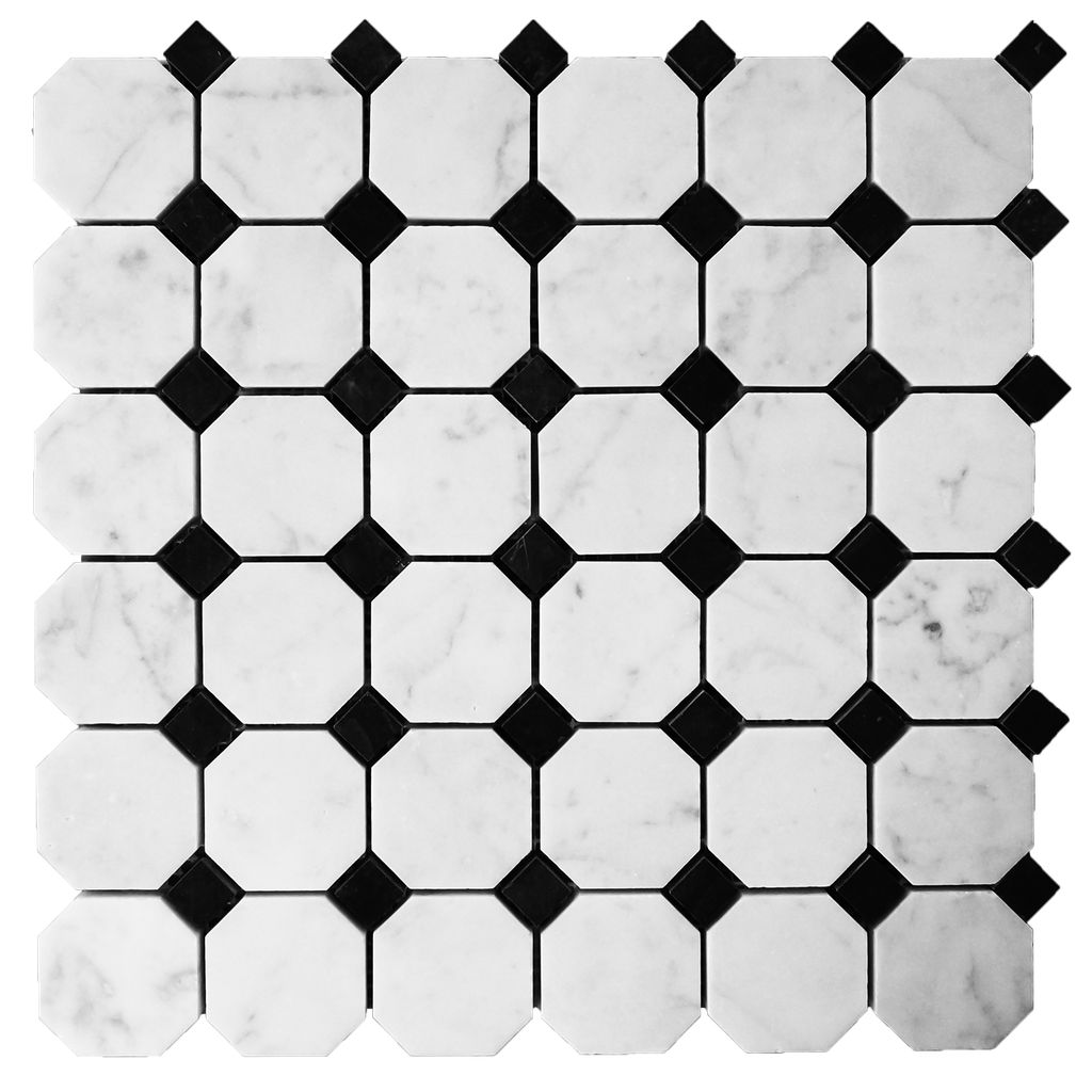 Honed marble octagon field in 'Carrara White'