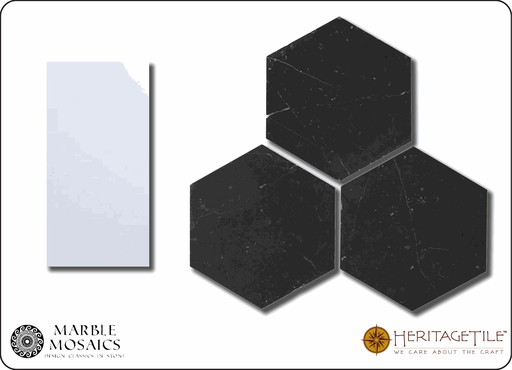 Honed marble 3&quot; hexagon Sample Card in 'Jet Black'