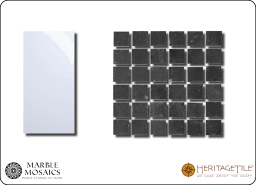 Honed marble 5/8" square Sample Card in 'Jet Black'